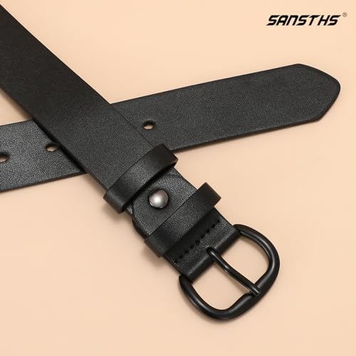 Sansths Women Leather Belt For Jeans Pants Dresses Black Ladies Waist Belt With Black Buckle thumb #3