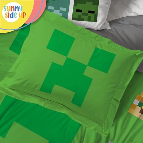 Image of Sunny Side Up Minecraft Twin Comforter Set - 5 Piece Kids Bedding Includes Comforter, Sheets & Pillow Cover - Super Soft Gamer Microfiber Bed Set