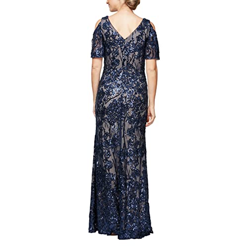 Alex Evenings Women's Long Sequin Dress, Navy/Nude Flutter Sleeve, 12 #TOP1