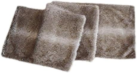 Gireshome Deluxe Grey Brown Multi Colors,Grey Stripe and Beige Grey Mixted Color Faux Fur Runner,Table Decoration Christmas Style- 13"x72"