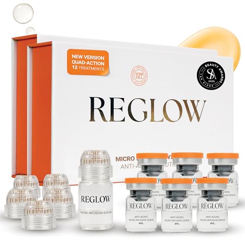 ReGlow Micro Infusion System for Face – 300% Deeper Absorption with 24K Gold Microneedling Tool + Serum (3 Months) – Firmer Radiant Skin, At-Home Treatment with Collagen Peptides & Hyaluronic Acid