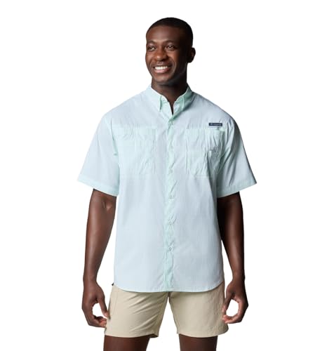 Columbia Men's PFG Super Tamiami Short Sleeve Fishing Shirt, Glaze Green Multi Gingham, Small