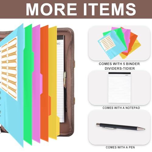 Image of Leathario Portfolio Binder, Includes 5 Folder Index Dividers, 13 Inch Tablets Organizer with Handle, Vegan Leather A4 Padfolio, Multi-Pocket Notepad Business Planner Professional Document