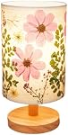 Lampe de table de fleurs séchées 5W LED Fleur pressée côté lit lampe Linge de table d'ombre lampe avec base en bois pour chambre bureau salon