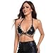 FlyCC Rave PU Leather Top for Women Party Dance Bralettes Strappy Criss Cross Crop Top Bra Music Festival Outfits Black a