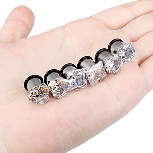 Vsnnsns VSN0924 0G 316L Surgical Stainless Steel Cubic Zirconia Ear Gauges Plugs Tunnels Taper Stretching Kit Expander Piercing Jewelry For Women Men 8Mm Circular Cz Square Cz Heart Cz 0 Gauge Silver 3 Pairs thumb #6