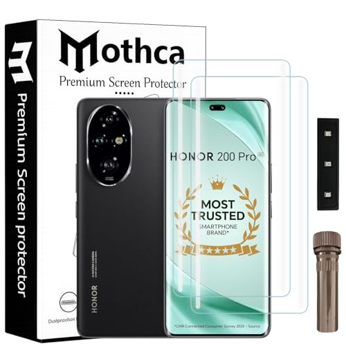 Image of Mothca Curved UV Tempered Glass Screen Protector for Honor 200 Pro | Transparent | Pack of 2 | Borderless Full Screen Coverage with UV Installation Kit