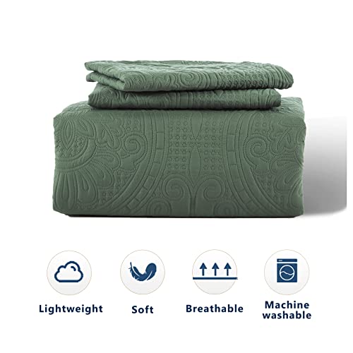 Anluoer Quilt Queen Size Bedding Set-Olive Green Embossed, Bedspreads-Lightweight Summer Soft Microfiber Bedspread, Bed Coverlet For All Seasons (1 Quilt, 2 Pillow Shams) #TOP6