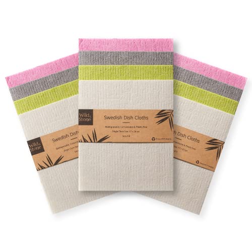 Wild and Stone | Swedish Dish Cloths | Fully Compostable | Biodegradable Cleaning Cloth | Reusable Kitchen Sponge | Kitchen Roll Alternative (3 Pack)