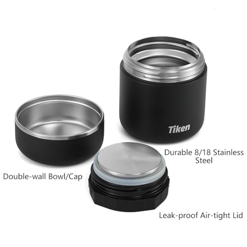 Image of Tiken Stainless Steel Vacuum Insulated Food Jar - 22oz Leakproof Container for Hot & Cold Meals, Wide Mouth Lunch Box with Bowl Lid, Dishwasher Safe, for Work, Outdoor