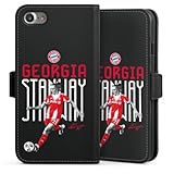 Klapphülle kompatibel mit Apple iPhone 7 Handyhülle aus Kunst Leder schwarz Flip Case FCB Georgia Stanway FC Bayern München