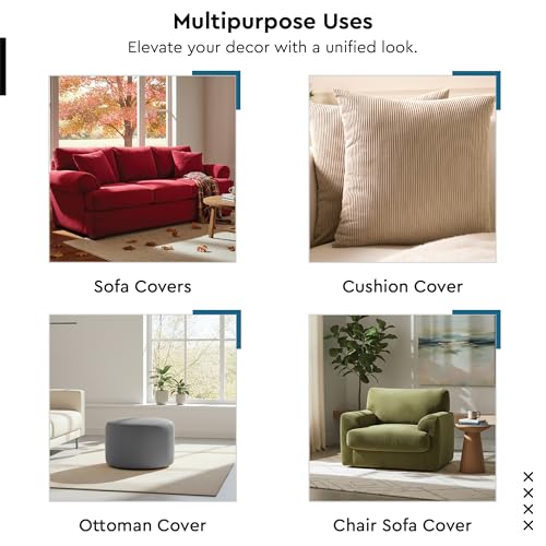 Image of Encasa XO Corduroy Fabric by the Meter, 59 inch Wide Premium 238 GSM Polyester Upholstery & Sewing Material, Soft Ribbed Brick Fabric for Sofa /Cushion Covers, Trousers, Curtains & DIY Crafts