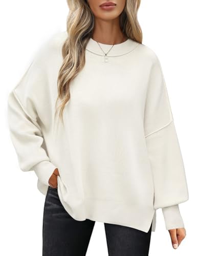 Image of PASUDA Women's Jumpers Oversized Fall Winter Knit Sweaters,White,XXL
