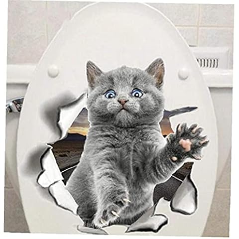 TOSSPER Cartoon Katze Wandaufkleber 3D Vivid Baby-Kind-Zimmer Badezimmer Dekor Peel and Stick Wc-Aufkleber Cover