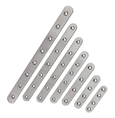 Conector plano de acero inoxidable, 7 tamaños, placa perforada, conector de madera, soportes de chapa perforada, conector de metal (acero inoxidable, 80 x 17 mm)