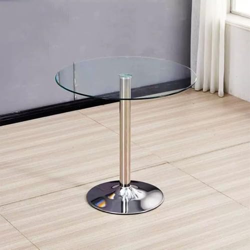 Image of 23.4 inch Round Glass Dining Table, Modern Circular, Sturdy Base and Perfect for 2-4 Seat, Bistro Style for Dining Room, Living Room, Balcony, Cafe