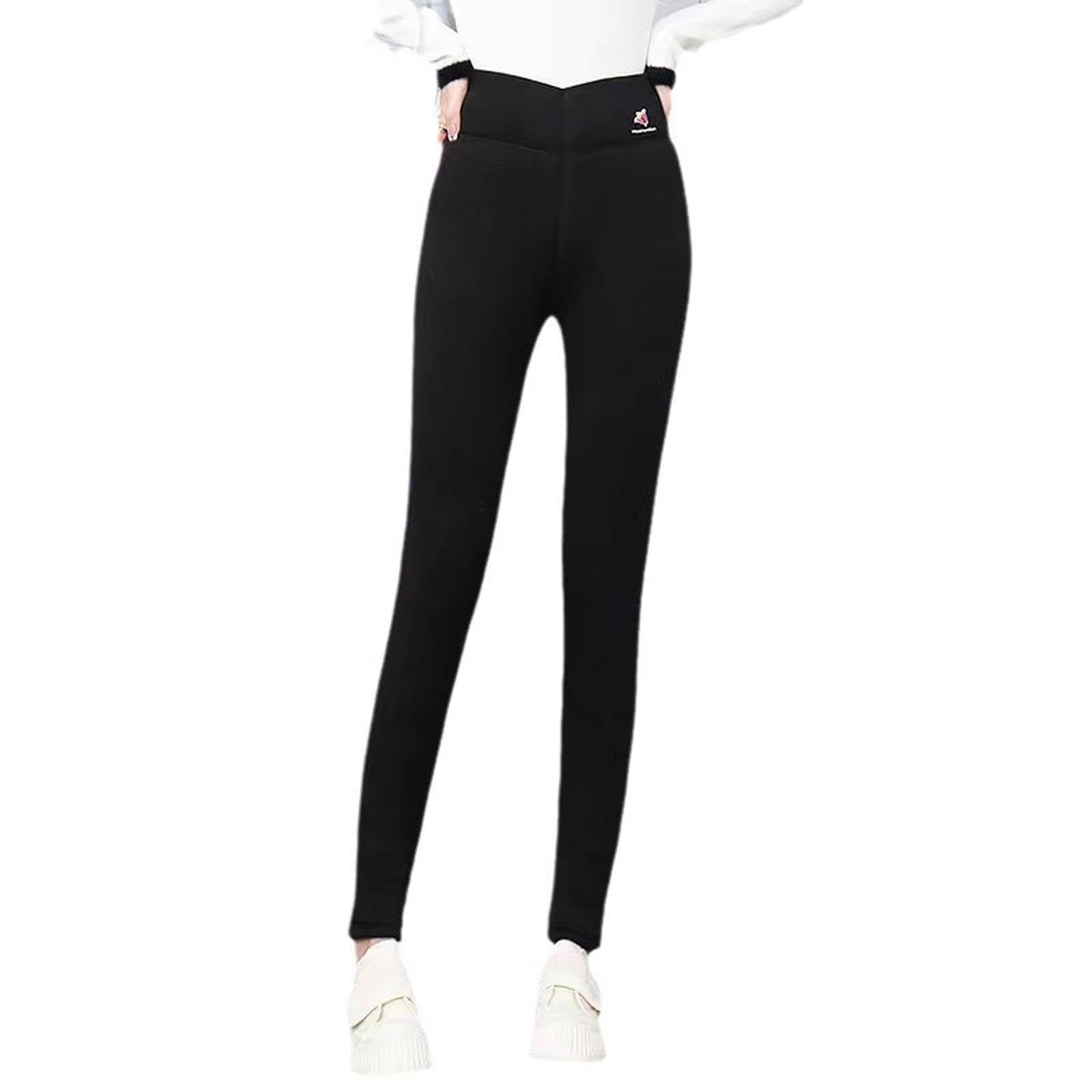 Calzamaglia Termica Pantaloni di Cotone Lana da Donna Inverno più Il Velluto Addensato Protezione della Vita Alta-Nero B-XXL