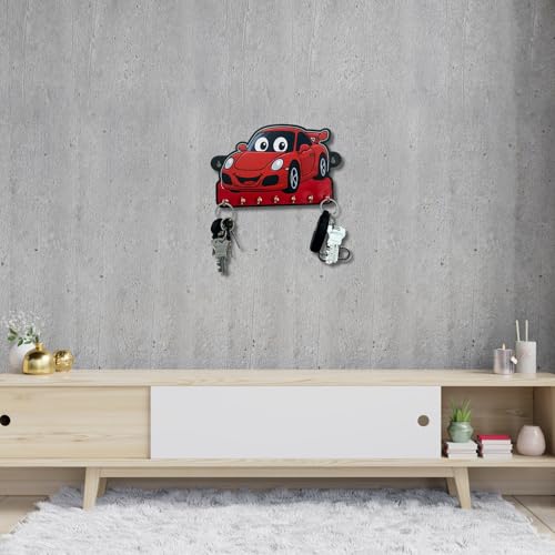 Image of Decorative Kids Car Key Holder - Lightweight Wall Hanging Organizer for Home & Office | Fun Modern Art for Bedroom, Living Room, Guest Room & Dining Area