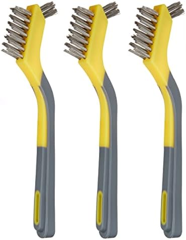 Amazon Basics Stainless Steel Mini Brushes, Soft Grip, 3-Pack, Black & Yellow