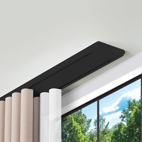 Heavy-Duty Aluminum Curtain Track System, Double Sliding Rails for Curtains, Ceiling-Mounted Room Divider for Bedroom, Living Room, Hospital - 3M Black