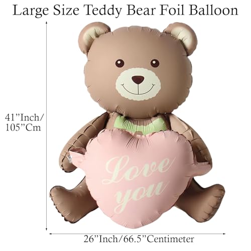 Image of Rozi Decoration Love You Teddy Bear Foil Balloon Set | 1 Pcs Brown with Love Heart | Valentines Day, Anniversary, Birthday, Baby Shower, Proposal | Unisex-Adults, Kids