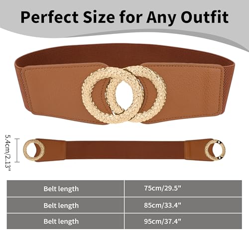 Wide Elastic Womens Belts for Dresses Black Belts Women Brown Stretchy Belt 2 Pack Stretch Waist Belt Womens Belts for Dress Fashion Belts Trendy Waist Belt for Women Outfits Accessories2