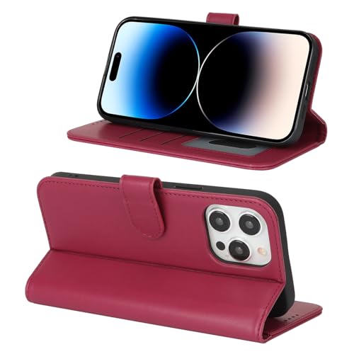Image of for iPhone 14 Pro Max Case Wallet with Card Holder,for iPhone 14 Pro Max Wallet Case for Women Men,PU Leather Shockproof Magnetic Buckle Stand Flip Phone Case-Red