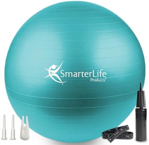 Exercise Ball for Yoga, Balance, Stability from SmarterLife - Fitness, Pilates, Birthing, Therapy, Office Ball Chair, Classroom Flexible Seating - Anti Burst, No Slip, Workout Guide