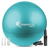 SmarterLife Exercise Ball Yoga Ball for Fitness, Balance, Stability, or Pregnancy, Gym Ball for Core Workout, Physical Therapy, Yoga Ball Chair for Office, Anti-Slip Anti-Burst (45cm, Turquoise)