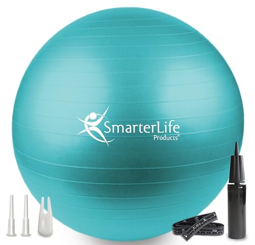 Exercise Ball for Yoga, Balance, Stability from SmarterLife - Fitness, Pilates, Birthing, Therapy, Office Ball Chair, Classroom Flexible Seating - Anti Burst, No Slip, Workout Guide