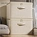 Lumo Vero [3 Pack] Beige Cotton Linen Collapsible Storage Bins for Home Organization, Waterproof Fabric Foldable Organizer Boxes, 15.75 x 11.81 x 8.27 Inches, Zippered Flap & Handle (Medium)