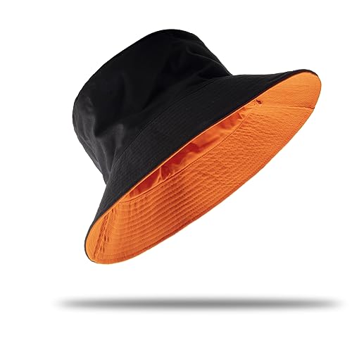 Oversize XXL Bucket Hat Reversible Extra Large Sun Hat Big Head Wide Brim Fishing Hat for Men Women Black-Orange