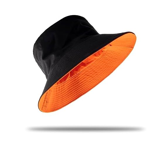 Oversize XXL Bucket Hat Reversible Extra Large Sun Hat Big Head Wide Brim Fishing Hat for Men Women Black-Orange