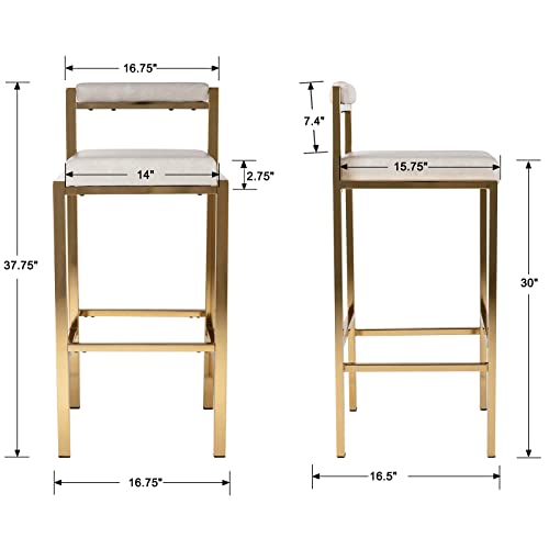 Quinjay 30'' Modern Cream Bar Stools Set Of 4, Pu Leather Upholstered Gold Bar Stools With Footrests, High Dining Chairs With Gold Leg Kitchen Island Bar Stools Industrial Bar Stools For Pub Bar #TOP2