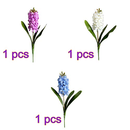 Dryen 3 Pcs Hyacinth Artificial Flowers, 16.5 Inch Long Stem Silk Hyacinth Flower, 3D Hyacinth Narcissus Plastic Artificial Flower Blue White Purple 3Pcs-16.5In #TOP1