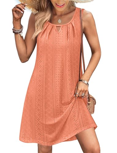 Image of RUMIA Swimsuit Coverup for Women Summer Sleeveless Beach Dress | Crew Neck, Pockets, Eyelet, Boho, Above knee Length, A-Line. Everyday wear, Sundresses, Cruise Wear, Vacation essential