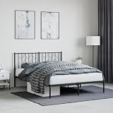 KLYEON Estructura de Cama con cabecero Metal Negro 135x190 cm,Estructura Robusta de Cama de Hierro Forjado con Respaldo Alto y Espacio de Almacenamiento Camas y somieres