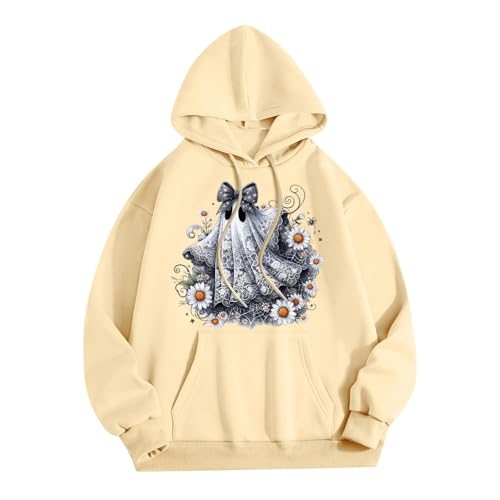 Halloween Hoodies for Women 2025 Fall Fashion Long Sleeve Cute Ghost Graphic Lightweight Hoodie with Pockets
