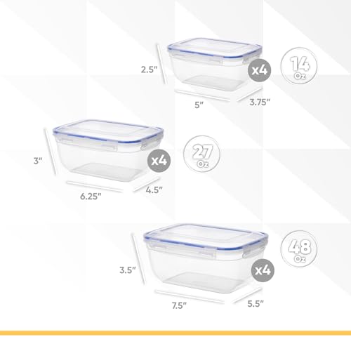 Image of Superio Plastic Food Storage Container Set, BPA Free, Sealed Containers with Airtight Lids for Pnatry, Cupboard, and Fridge- Microwave and Dishwasher Safe (10) (12 Pack)
