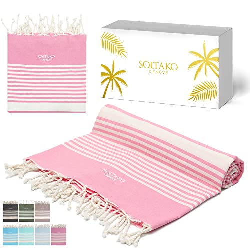 SOLTAKO Toalla Playa - Fouta Peshtemal XXL - Toallas de 100% Algodón Turco Grande - Toalla de Hammam para Sauna Playa Fitness Yoga Deporte - Superabsorbente y Ligera (200 x 200 cm)