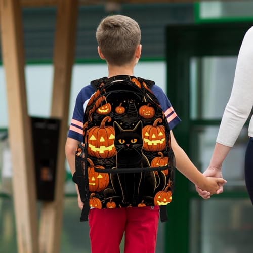 Cartable chat noir d'Halloween multicolore et sa trousse
