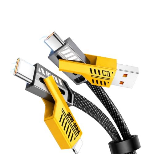 Cabo 4 em 1 de 65W Turbo Reforçado USB-C Cabo USB-C ou USB-A para USB-C, Carregamento Rápido 1 Metro Nylon Reforçado Trançado Preto Usb Tipo C e Múltiplos Compatível I.Phone