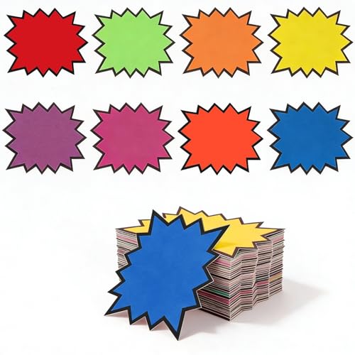 80 Pcs Neon Starburst Signs, 5.5 x 7 Inch Fluorescent Burst Cards, Writable Cardstock POP Display Cutouts, Assorted Colors, for Retail Stores, Poster Boards, Windows, Booths, Events