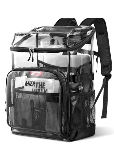 MIER Clear Backpack for School 18 Inch Heavy Duty Transparent Backpacks for Concerts Festival Work See Through Clear Bookbag for Students Adult Black
