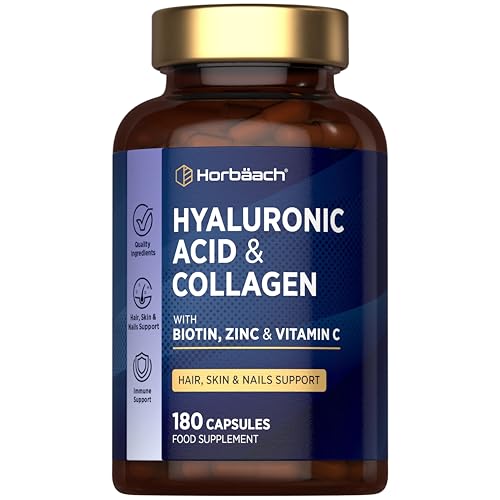 Collagen Supplement with Hyaluronic Acid | Type 1 & 3 Hydrolysed Collagen Peptides | High Strength Complex with Biotin, Zinc and Vitamin C | Hair, Skin and Nails Formula | 180 Capsules | by Horbaach