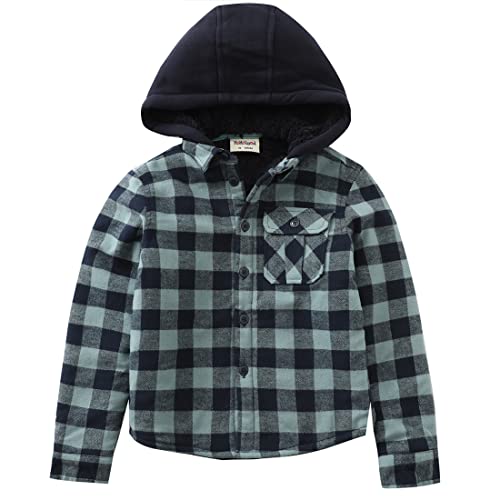 MOMOLAND Little Big Boys Long Sleeve Teddy Fleece Lined Flannel Shirt Jacket with Hood