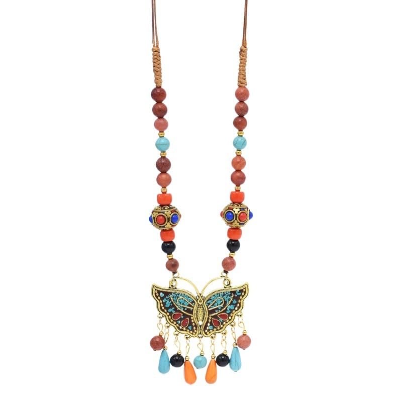 Collar de Cadena YOPI de mariposa colorida con estilo étnico y cuentas de cobre retro