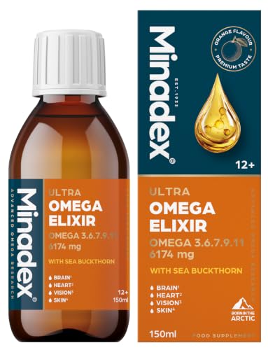 Image of Minadex® Ultra Omega Elixir | Omega 3–6–7–9–11 | Arctic Formula with Sea Buckthorn | 150ml, Orange Flavour