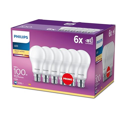 Philips LED 100W A60 B22, mattes Glas, 6er-Pack, Matt
