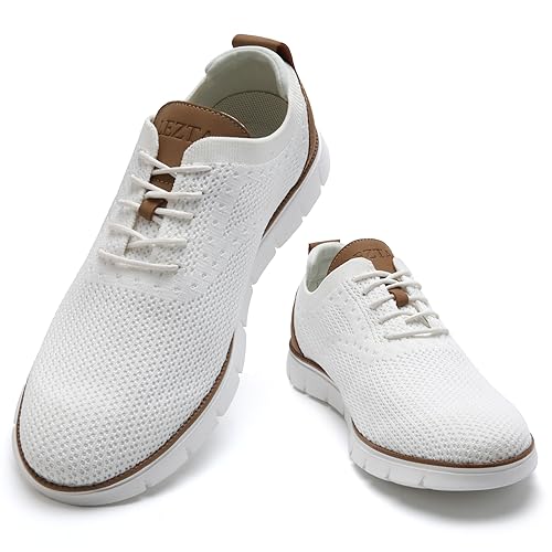 Men's Casual Dress Oxfords Sneakers Business Mesh Breathable Lightweight Walking Shoes Tennis Comfortable Fashion Office White EU41 by LEZTA - Used condition - Image 7